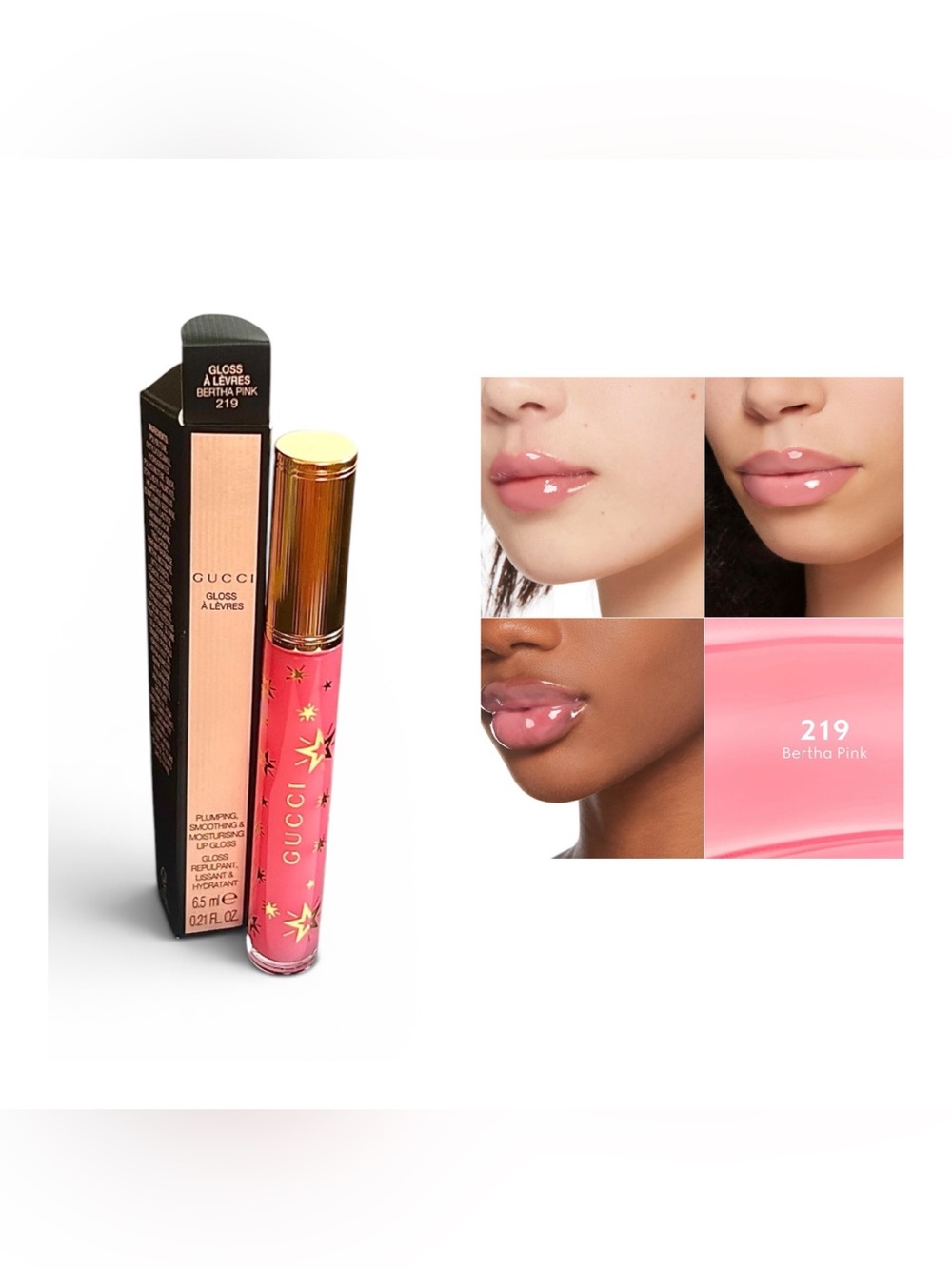 Gucci Gloss à Lèvres Hydrating Plumping Lip Gloss 219 Bertha Pink. MSRP $44! NIB